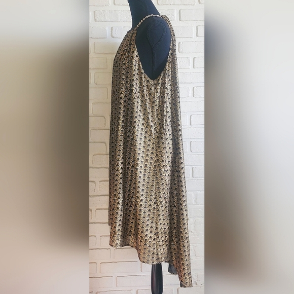 Michael Kors Chain Halter Dress Bergalia Black Gold Foil Art Deco Size Large - Picture 13 of 17